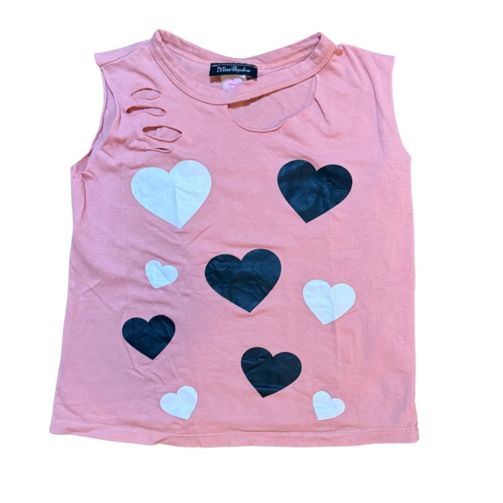 Miss Popular pink hearts distressed tank size 6 in like new condition